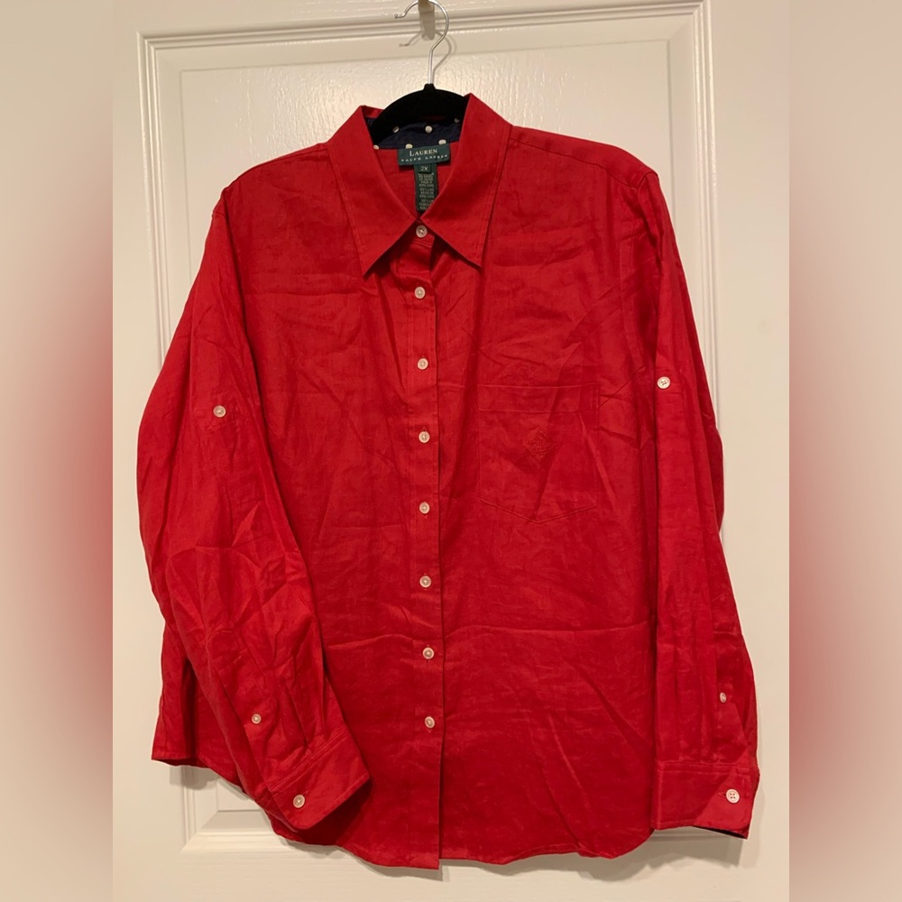 Ralph Lauren Red Linen Button Down Shirt 2X